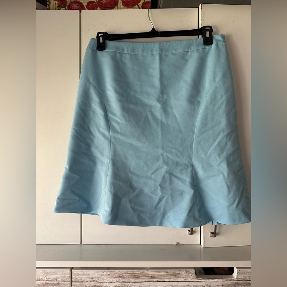 💙 Anne Klein Petite Blue A-Line Skirt 12P Pleated Hem